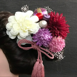 ダリア　マム　卒業式　結婚式　成人式　和装　 ヘッドパーツ 髪飾り タッセルリボン（お色変更可） 6枚目の画像