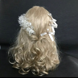 【再販】プリザーブドフラワー　かすみ草　ヘッドドレス  8本　髪飾り　結婚式 成人式  卒業式  シャンパン 2枚目の画像