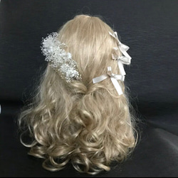【再販】プリザーブドフラワー　かすみ草　ヘッドドレス  8本　髪飾り　結婚式 成人式  卒業式  シャンパン 4枚目の画像
