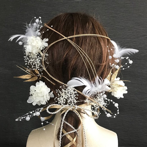 紐アレンジ 卒業式 結婚式 成人式 髪飾り 和装 袴 振袖 ホワイト