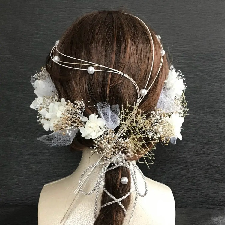 水引　紐アレンジ　卒業式 結婚式 成人式 ヘッドパーツ 髪飾り 和装  白無垢　袴　振袖　紫陽花ハンドメイド2022