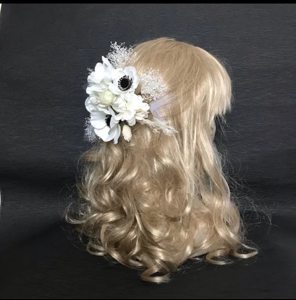 アネモネ　髪飾り  紫陽花   かすみ草  ホワイト系　ヘッドパーツ　卒業式 結婚式 成人式 7枚目の画像