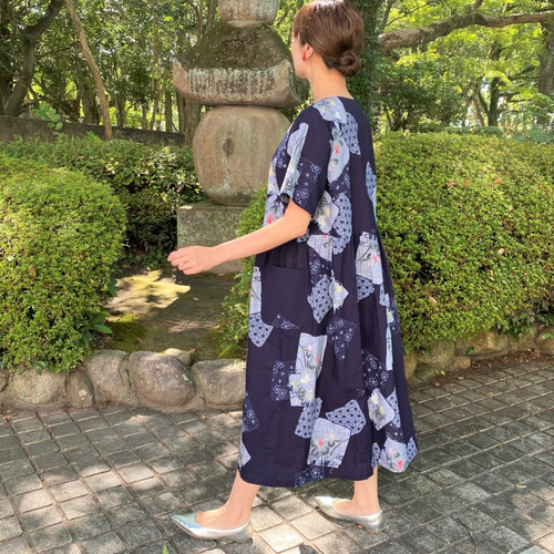 浴衣リメイクワンピース】高木ふくえ作ロング作家一点もの創作服 浴衣リメイクワンピース】高木ふくえ作ロング作家一点もの創作服