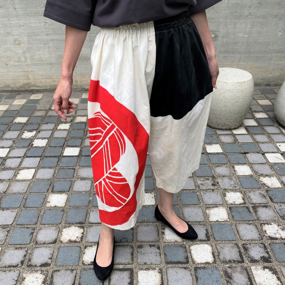 コットンリネンで作った昔もんぺ クルミ ゆったり リラックスパンツ