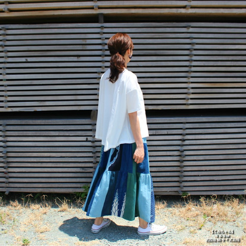 きなこです　　藍染古布スカート 藍染 古布服 裏地付き