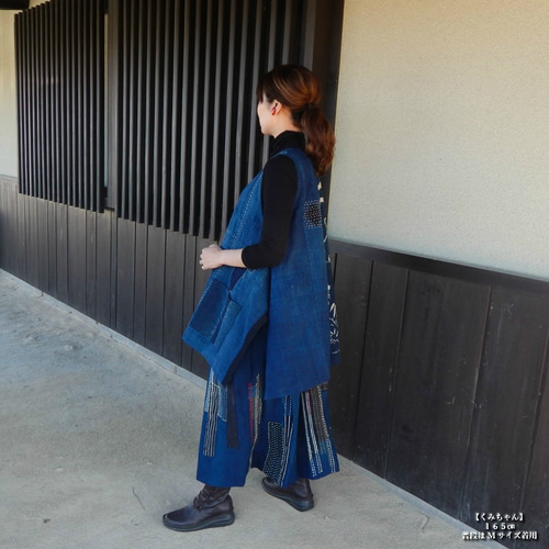 古布リメイクベスト藍染め綿100％コットンアンティーク襤褸BORO