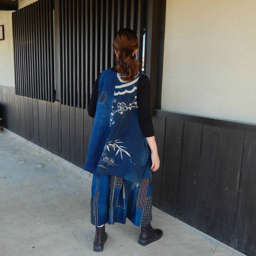 古布リメイクベスト藍染め綿100％コットンアンティーク襤褸BORO