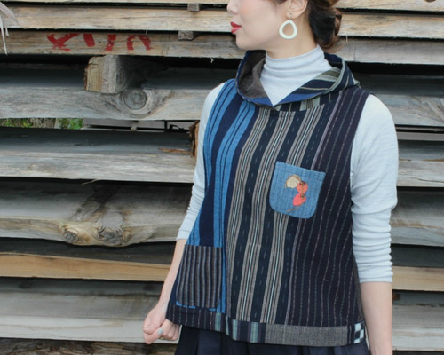 古布　久留米絣　小倉織　縞々　ハンドメイド　ベスト 古布 久留米絣 小倉織 縞々 ハンドメイド ベスト - メルカリ