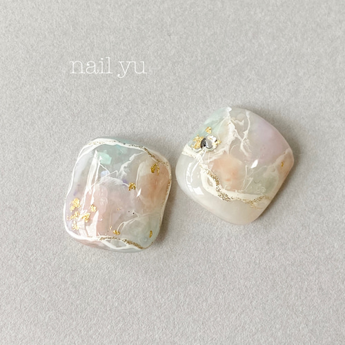 シェル埋め込みニュアンスアート/夏/フットネイル/ペディ/ペディキュア  