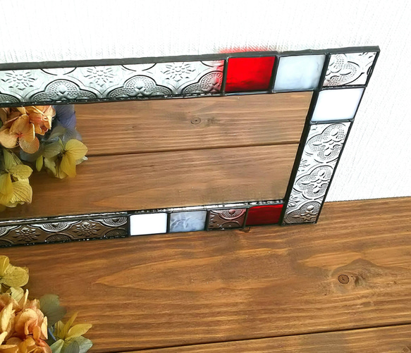 フローラガラスの鏡*+赤色がアクセント*+ステンドグラス<期間限定送料無料> 5枚目の画像