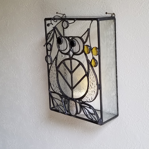 ステンドグラス壁掛けふくろう時計(244)