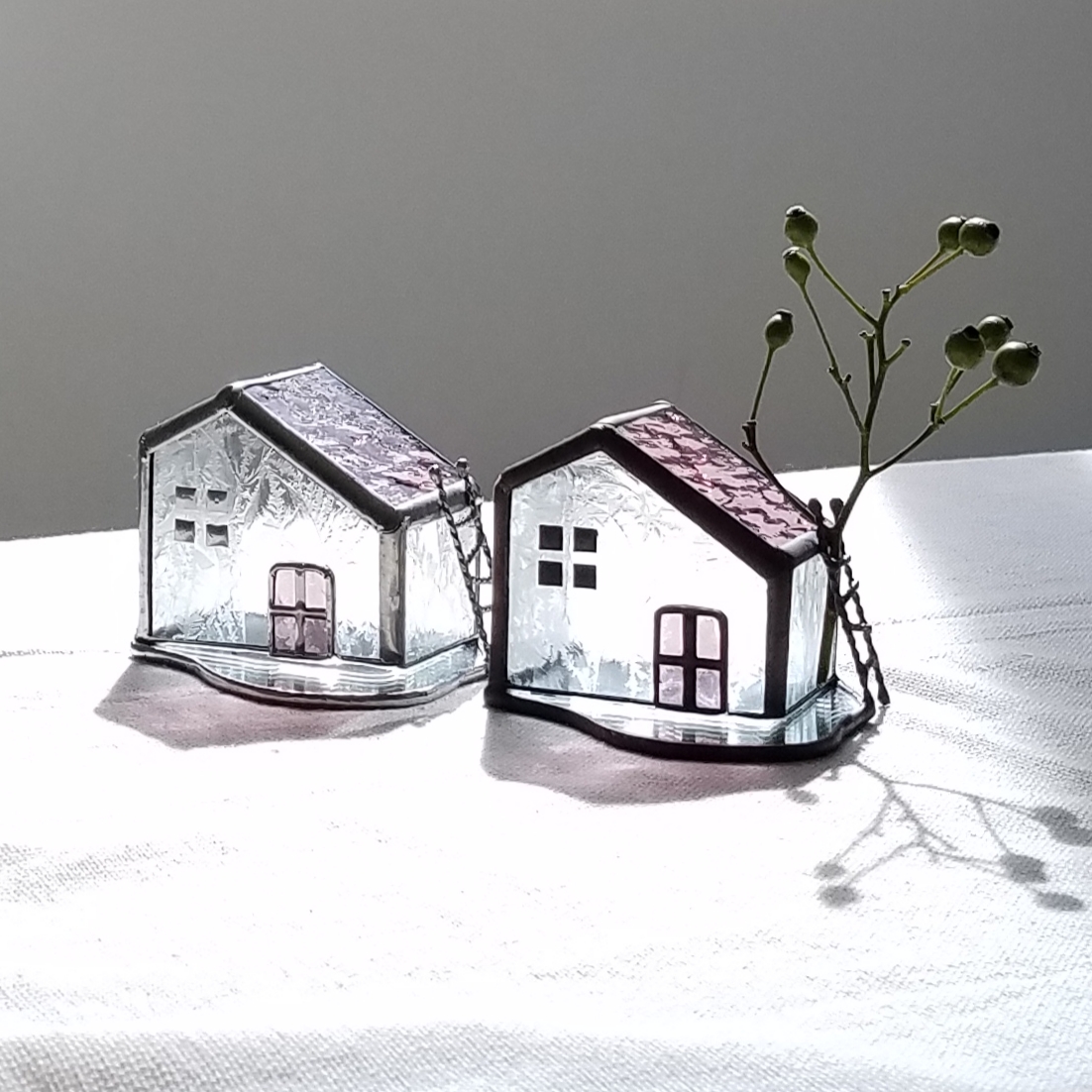 贈り物 草原の小さなお家*+ライトパープル*+オブジェ*LEDキャンドル その他