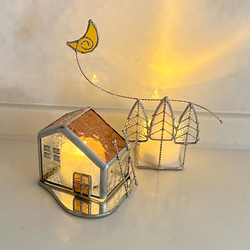 草原の小さなお家*+ライトパープル*+オブジェ*LEDキャンドルホルダー*ステンドグラス 9枚目の画像