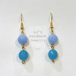 《Lu’s Handmade Jewelry》雙色海藍寶垂墜耳環 第5張的照片