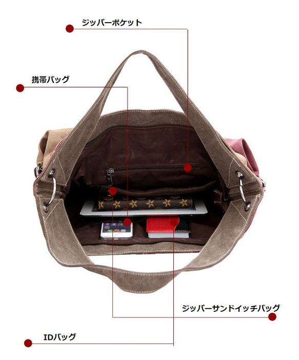 レディース ショルダーバッグ シンプル トートバッグ ハンドバッグ 斜めがけバッグ 3way 鞄 通勤 通学 大容量 5枚目の画像