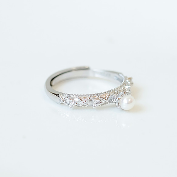 珍珠 pearl 925純銀 戒指 六爪氣質立體雕花 第3張的照片