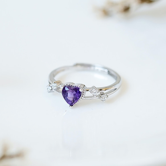 紫水晶 Amethyst 925純銀 戒指 可愛氣質愛心 2月誕生石 第1張的照片