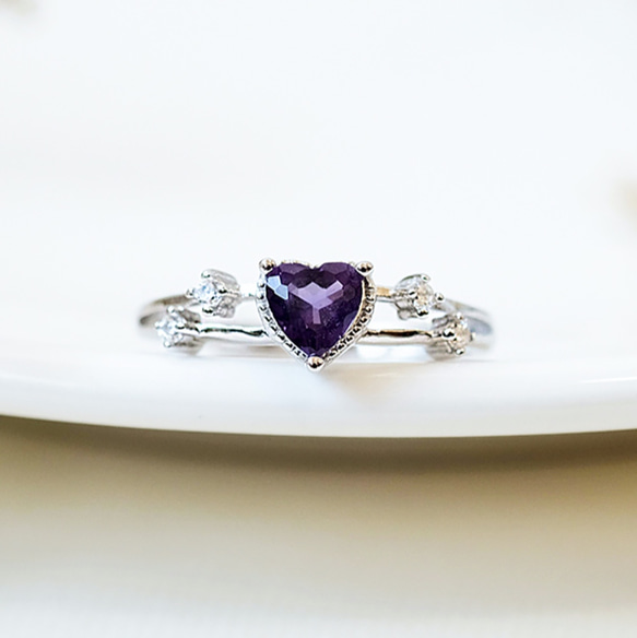 紫水晶 Amethyst 925純銀 戒指 可愛氣質愛心 2月誕生石 第2張的照片