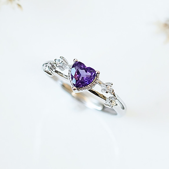 紫水晶 Amethyst 925純銀 戒指 可愛氣質愛心 2月誕生石 第3張的照片
