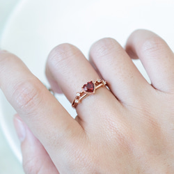 石榴石 Garnet 925純銀 玫瑰金 戒指 可愛氣質愛心 1月誕生石 第6張的照片