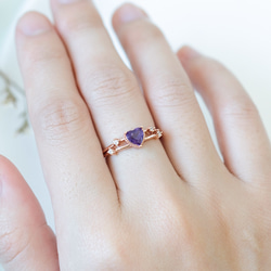 紫水晶 Amethyst 925純銀 玫瑰金 戒指 可愛氣質愛心 2月誕生石 第4張的照片