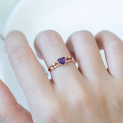 紫水晶 Amethyst 925純銀 玫瑰金 戒指 可愛氣質愛心 2月誕生石 第5張的照片