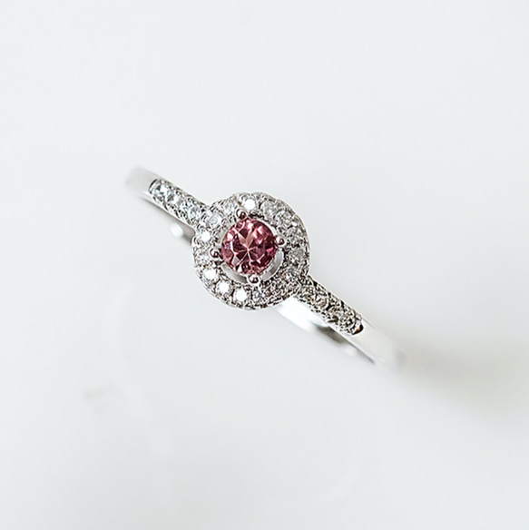 ピンクのトルマリントルマリン925スターリングシルバーリングと華やかなダイヤモンドの爪 3枚目の画像