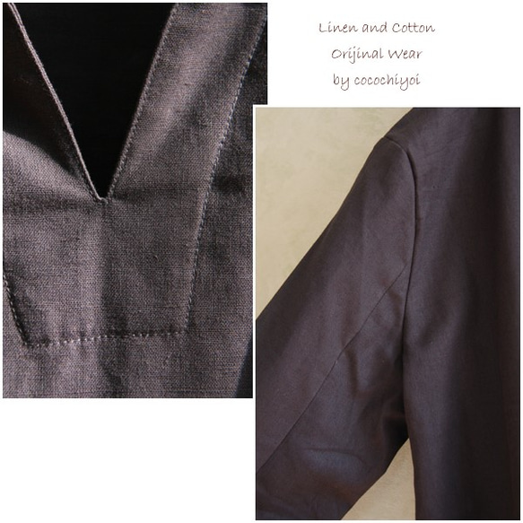 棉麻混紡開襟連身裙 灰黑(w-105) 第2張的照片