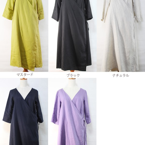 クボサンメイド　リネン　カシュクールワンピース カシュクールワンピース リネン グレー S,Mサイズ - aiguille