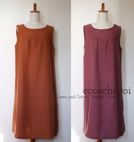 【ラスト1点オレンジMサイズ】S-7Lリネンウールノースリーブワンピース