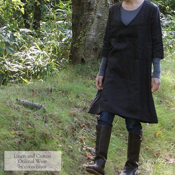 【在庫のみ販売】S-7LリネンVネックシンプルワンピース