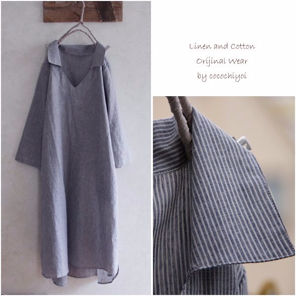 【在庫のみ販売】コットンリネンストライプスキッパーワンピース