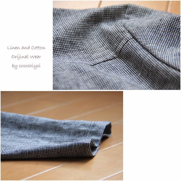 S-7LCotton Linen 千鳥格 V 領開襟連衣裙 第2張的照片