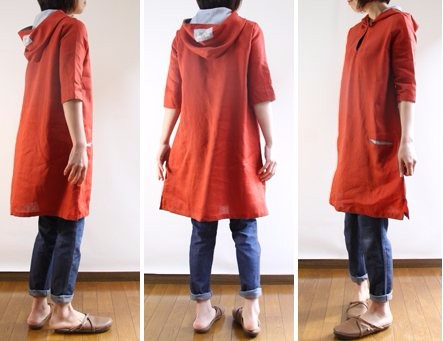 【在庫のみ販売】可愛いフード付きのリネンワンピース