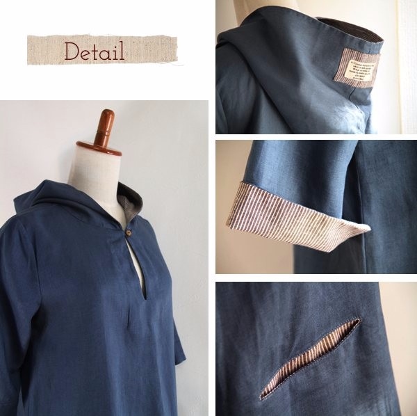 【在庫のみ販売】可愛いフード付きのリネンワンピース