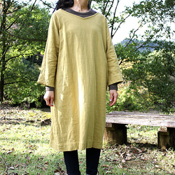寬鬆和服袖/簡約連衣裙棉麻基納里 第10張的照片