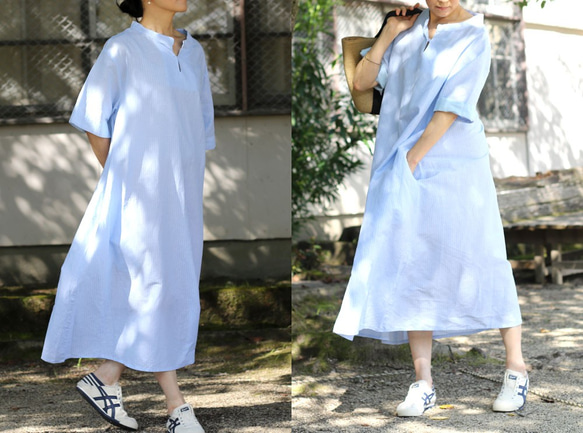 清爽協調■超大連衣裙棉麻立領Mizuiro 第4張的照片