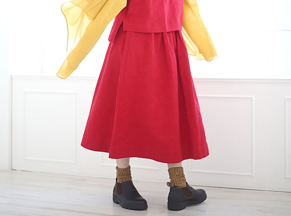 提花編織喇叭裙最大 M-7 L 尺寸提花編織紅色 第1張的照片