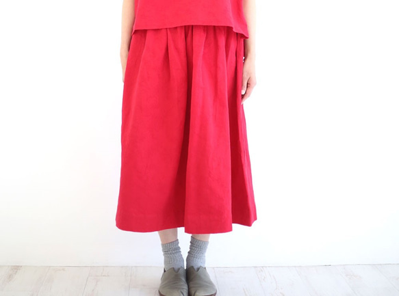 提花編織喇叭裙最大 M-7 L 尺寸提花編織紅色 第5張的照片