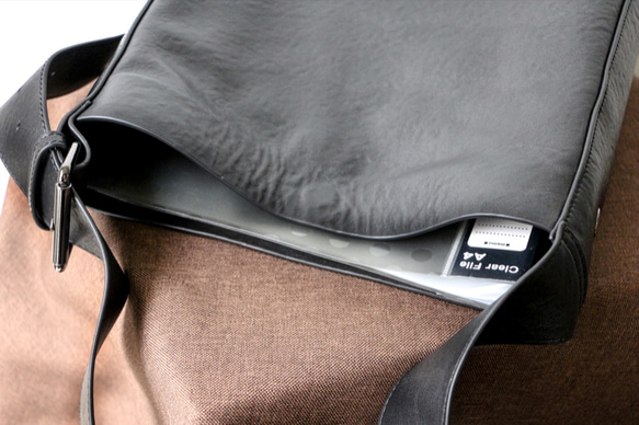 A4サイズ対応シンプルなファッション牛革ショルダーバッグ斜め掛けポケット付き 11枚目の画像