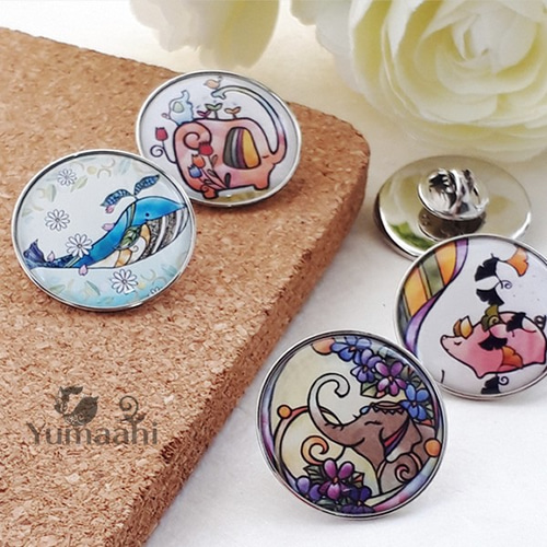 ピンズ ・ ピンバッチ 「プリムラと梟」 ピンバッチ Yumaahi (アトユ