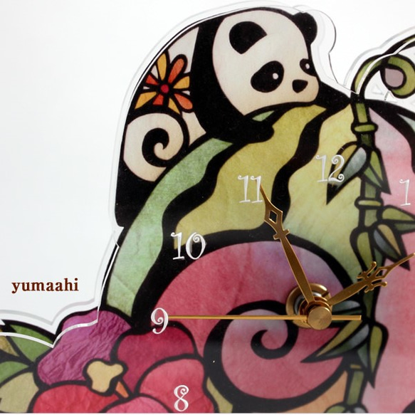 置時計 送料無料 パンダの置時計「パンダと笹スイカ」 2枚目の画像