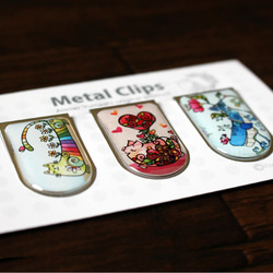 メタルクリップ　3個 Bセット（虹色の猫、ハートのこぶた、くじらさんと一緒） 1枚目の画像
