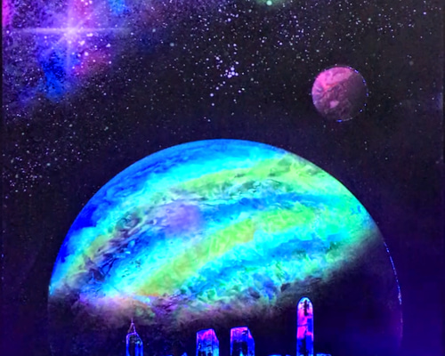 手描き絵画原画:「if」宇宙・夜空アート003 afadb441fe317f9f69277c24445c07