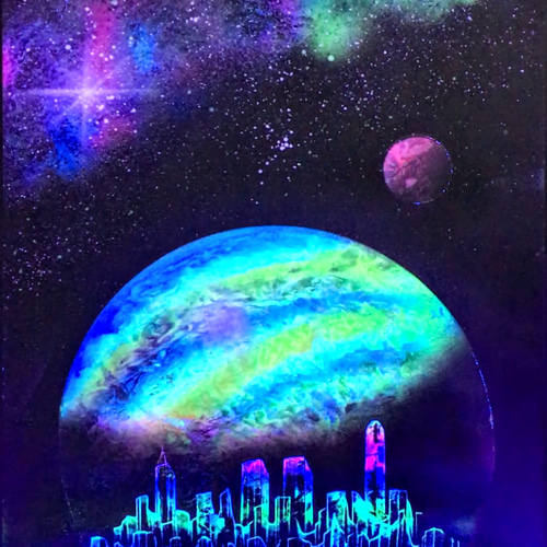 スプレーアート作品『Pale the World』A3サイズ原画 スプレーアート原画作品：No Title 絵画 世界放浪スプレー