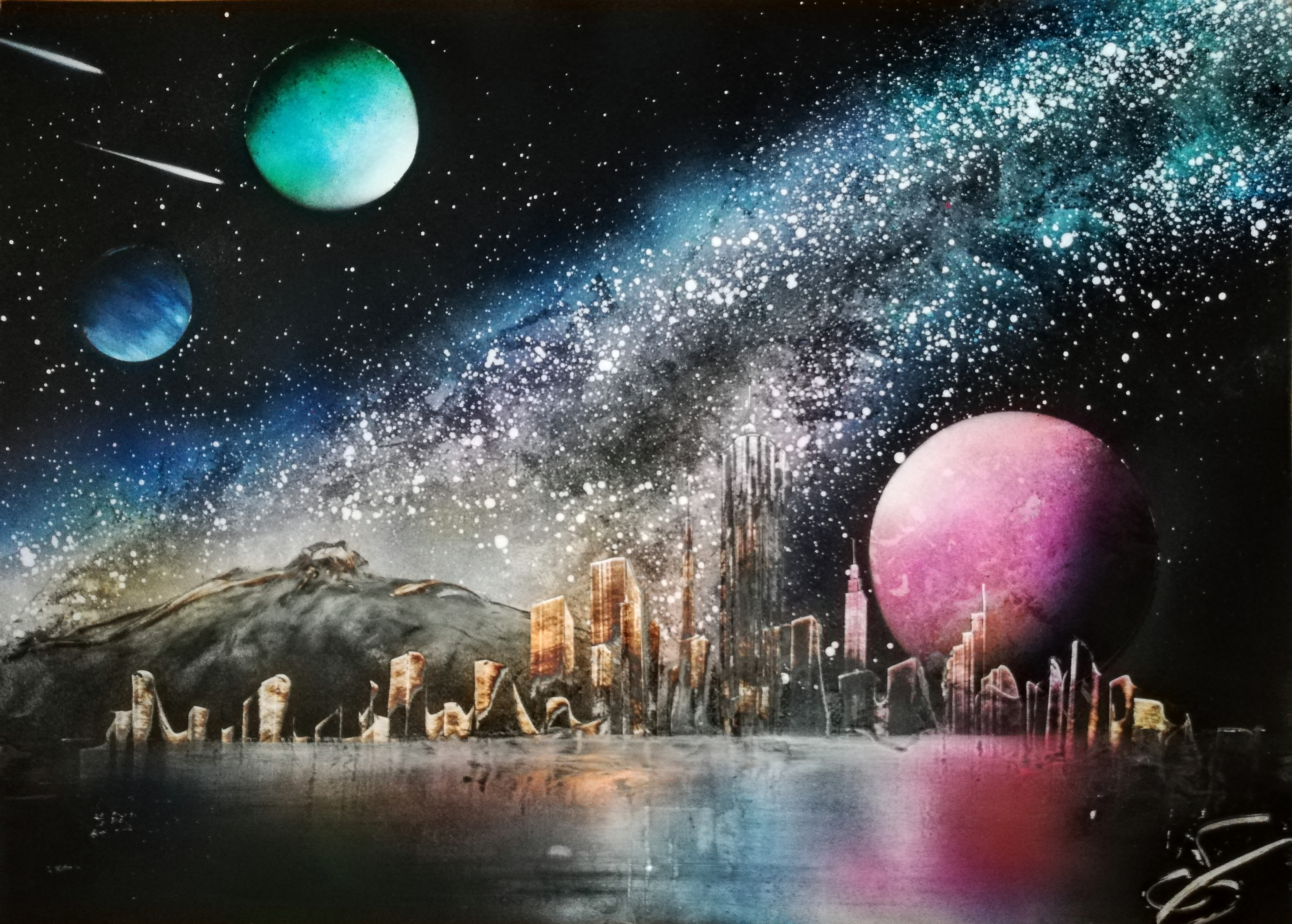 the World』A3サイズ原画 スプレーアート作品『Pale