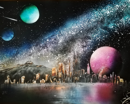 スプレーアート作品『Pale the World』A3サイズ原画 - 絵画