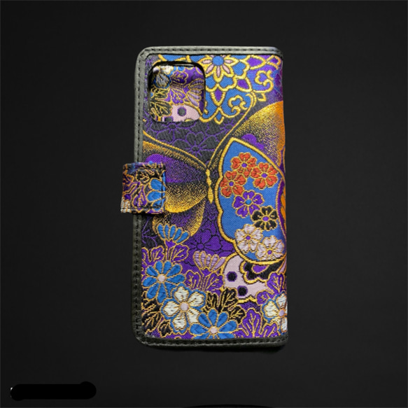 和柄好きの為のオーダーメイド京都西陣織×革  手帳型携帯ケース（蝶々） 3枚目の画像