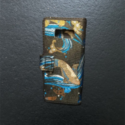 和柄好きの為のオーダーメイド京都西陣織×革  手帳型携帯ケース（鯉） 3枚目の画像