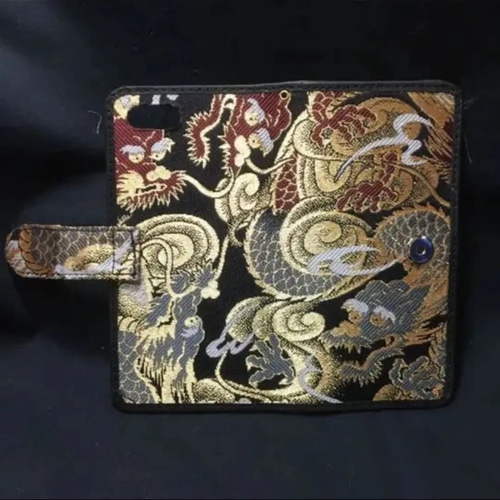 和柄好きの為のオーダーメイド 京都西陣織×革 手帳型携帯ケース（龍 